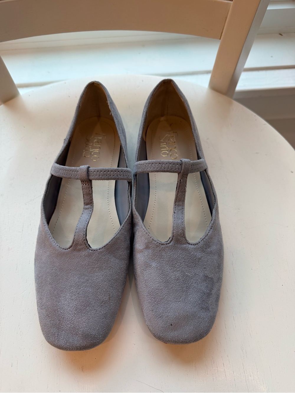 Franco Sarto Grey Suede T-Strap Mary Jane Ballet Flats